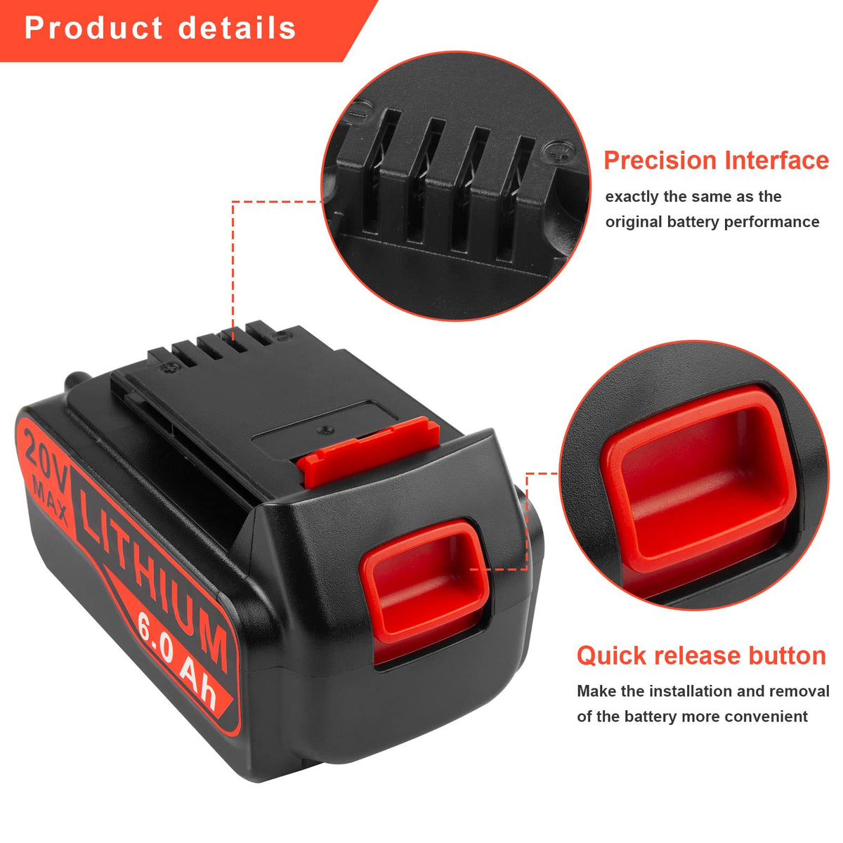 Futurebatt 6.0Ah 20V LBXR20 battery offers reliable power for Black+Decker devices.