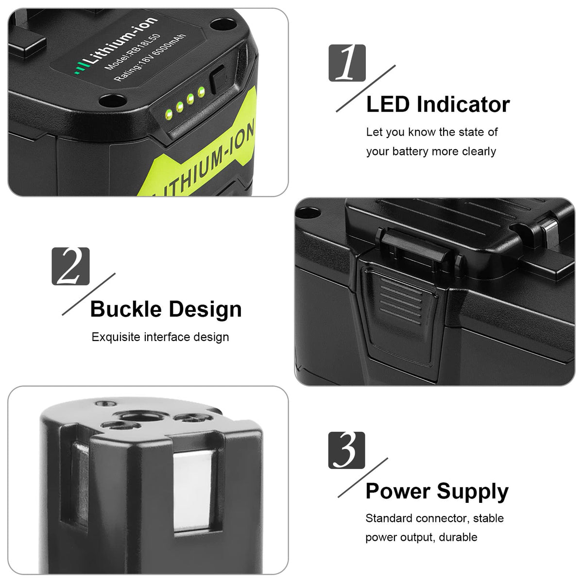 Futurebatt high-capacity 6Ah Li-ion battery offers longer runtime.