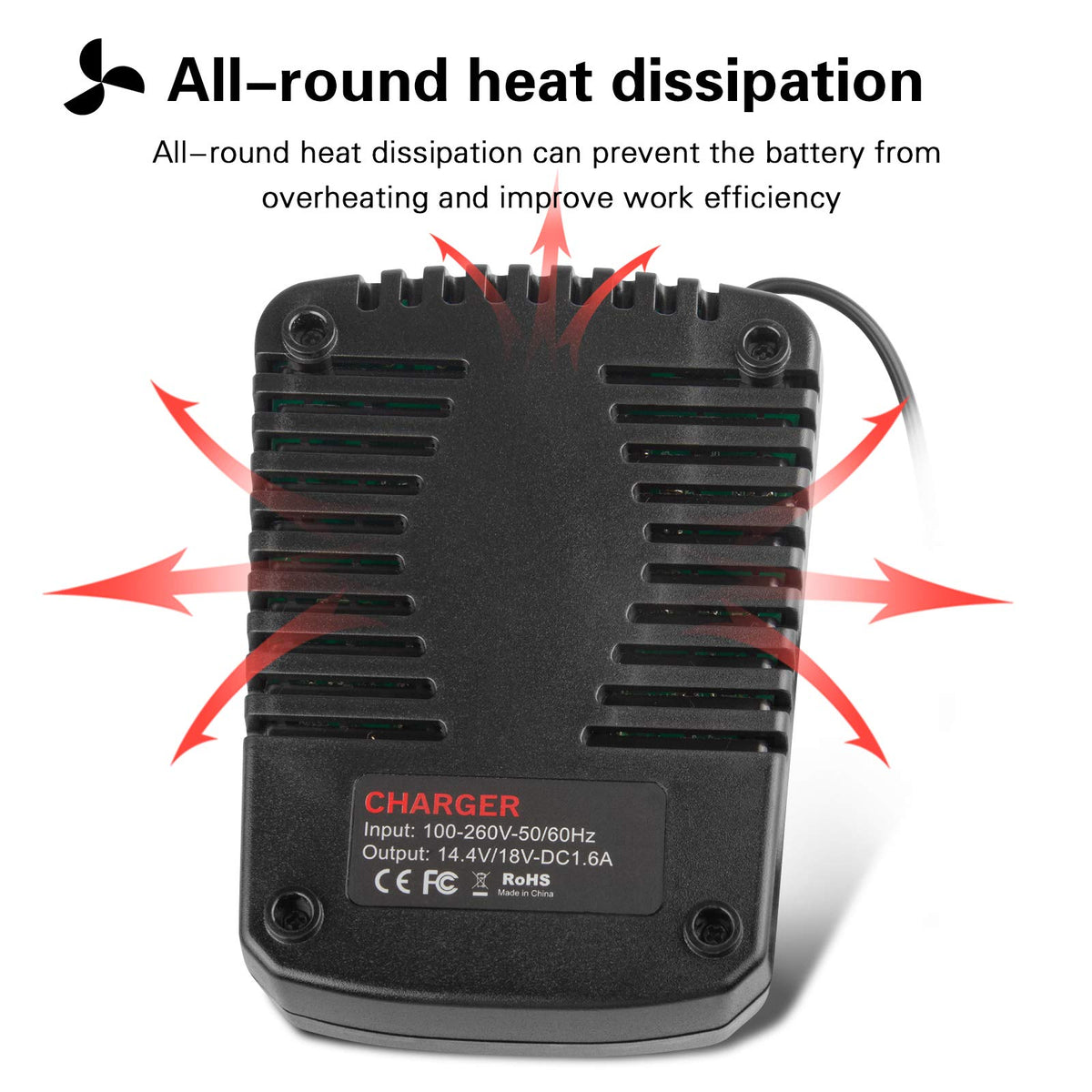 Futurebatt BC660 back view emphasizes sturdy housing and ventilation.