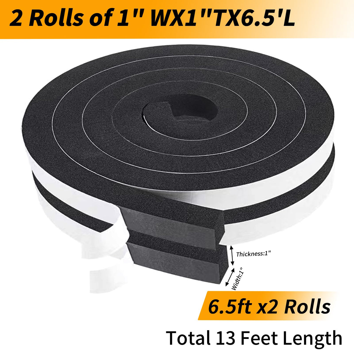 Futuwi foam tape 1in x 1in x 6.5ft per roll shown ready to cut.