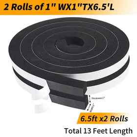 Futuwi foam tape 1in x 1in x 6.5ft per roll shown ready to cut.