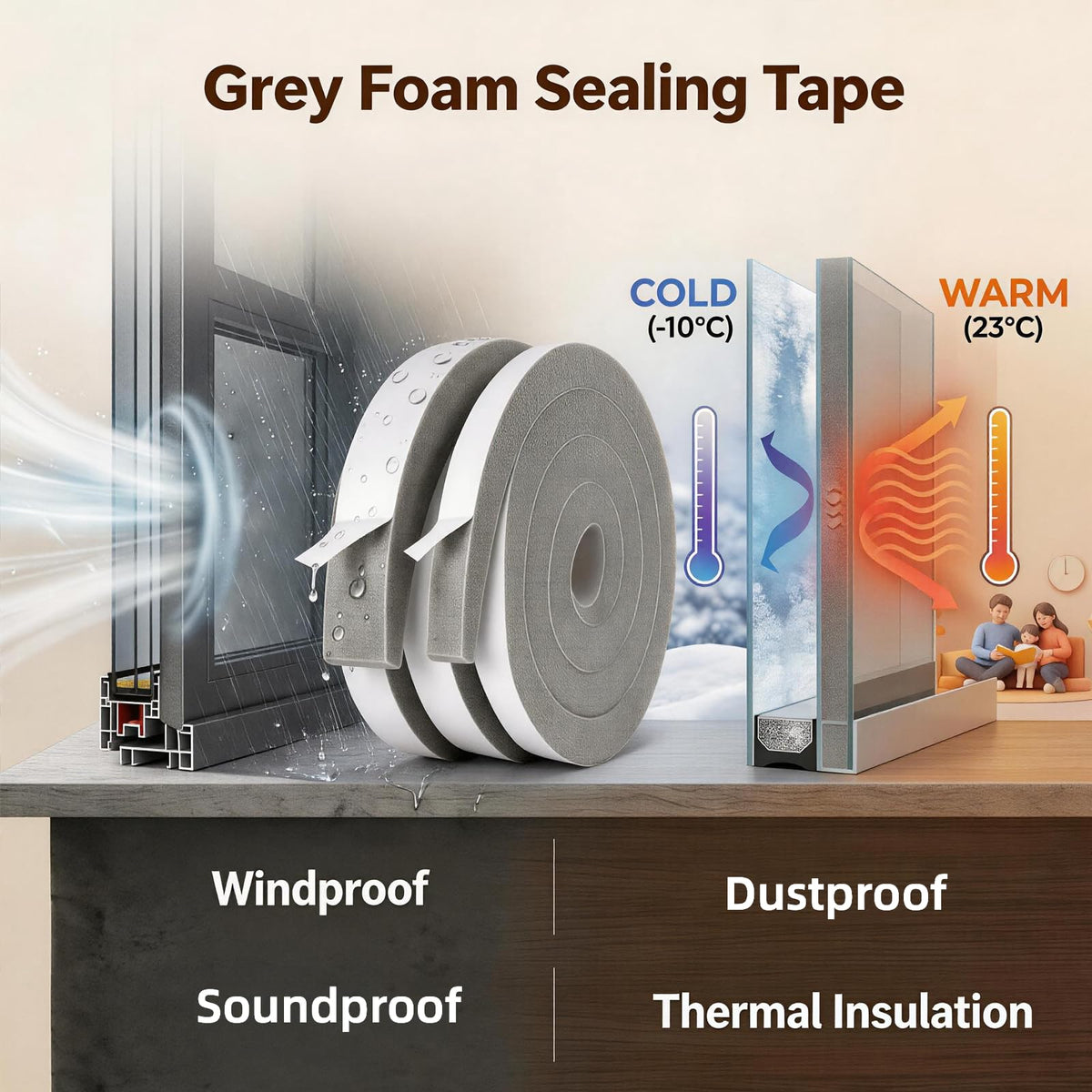 Durable, high-resilience foam tape returning to shape after compression.