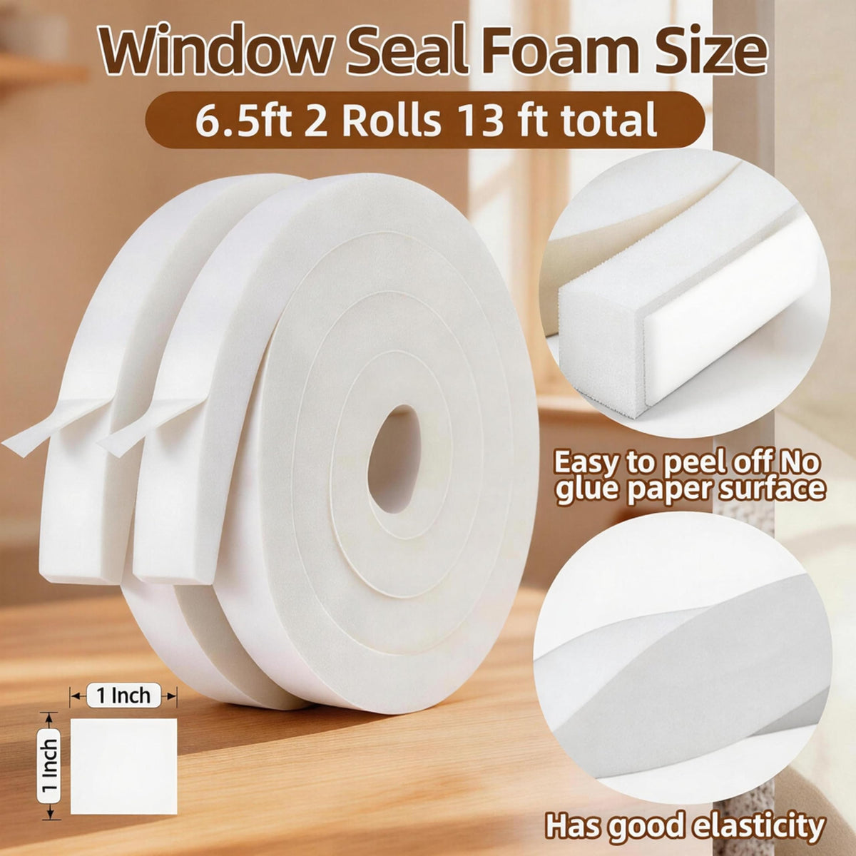 Futuwi foam tape rolled out to seal a window gap.
