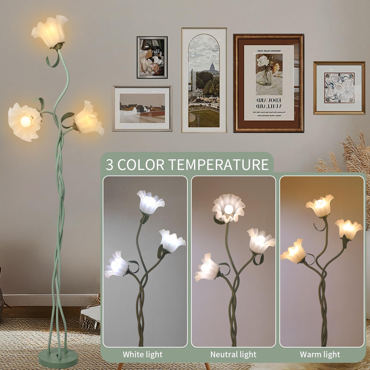 Fuzzbopn Flower Floor Lamp 3-color LED temps let you customize warmth or coolness.