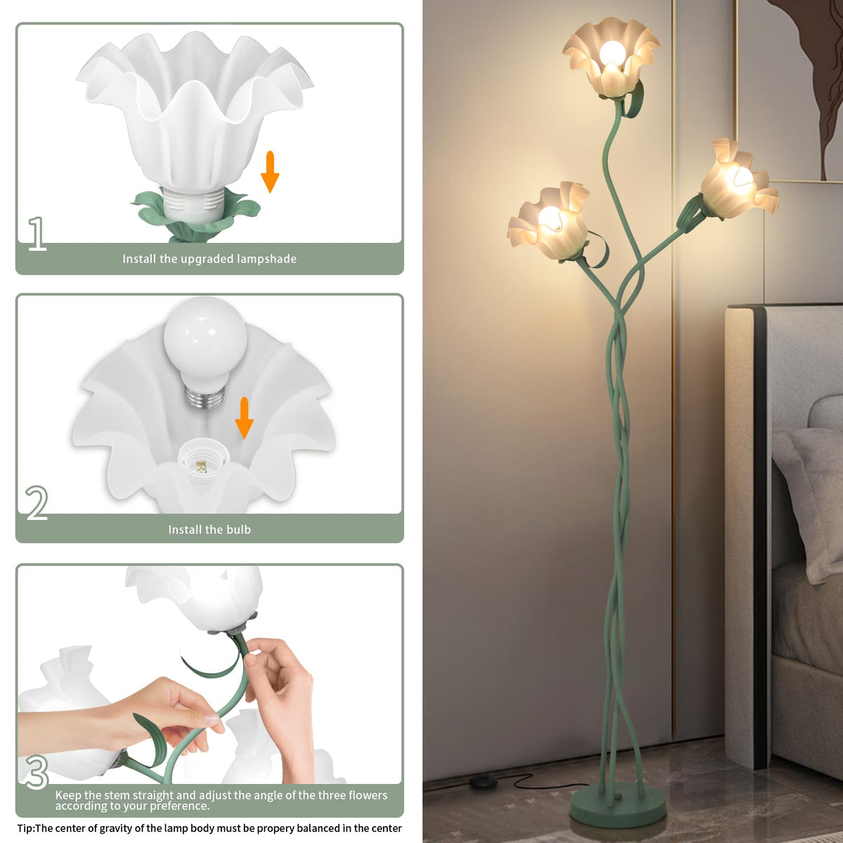 Fuzzbopn Flower Floor Lamp living room corner fits neatly without crowding.