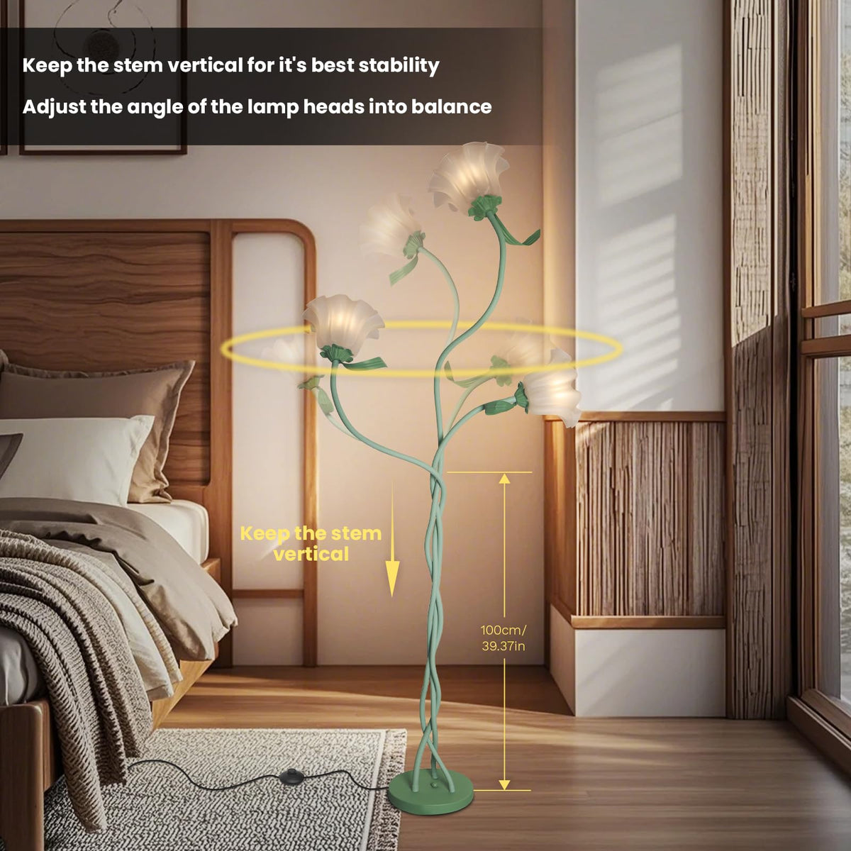 Fuzzbopn Flower Floor Lamp neck offers 360-degree adjustability for flexible lighting.
