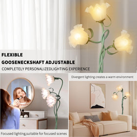 Fuzzbopn Flower Floor Lamp shades highlight acrylic petals with a soft glow.