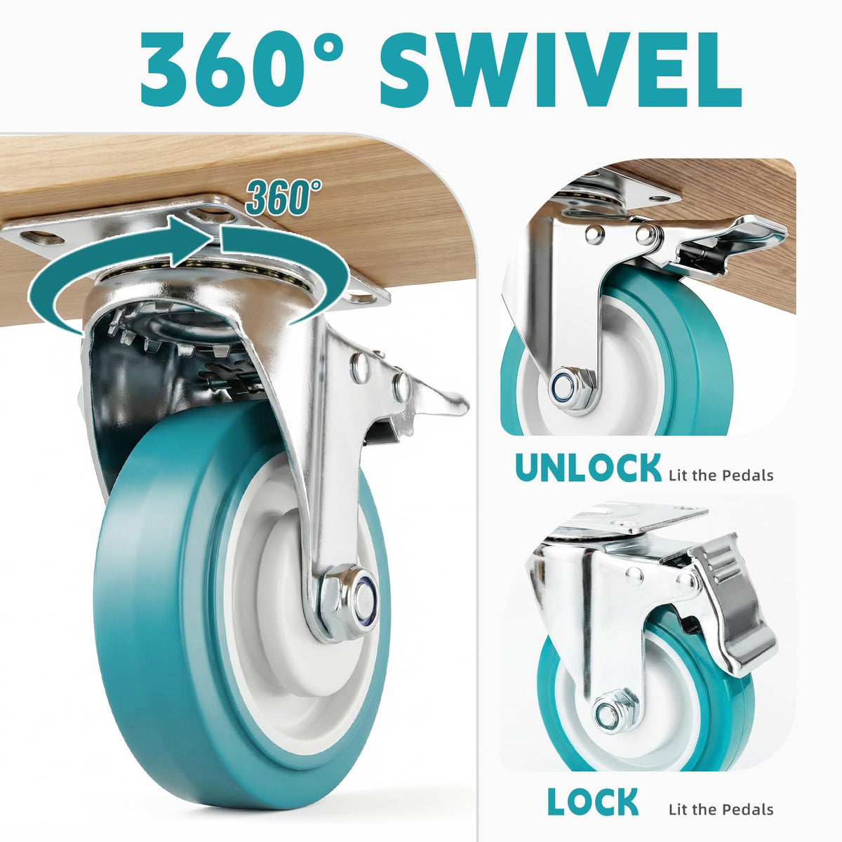 FVCLBZ 4in casters 360-degree swivel with separate brake for safety