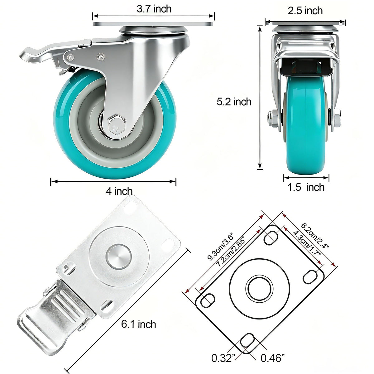FVCLBZ 4in casters brake engaged demonstrating secure locking when needed
