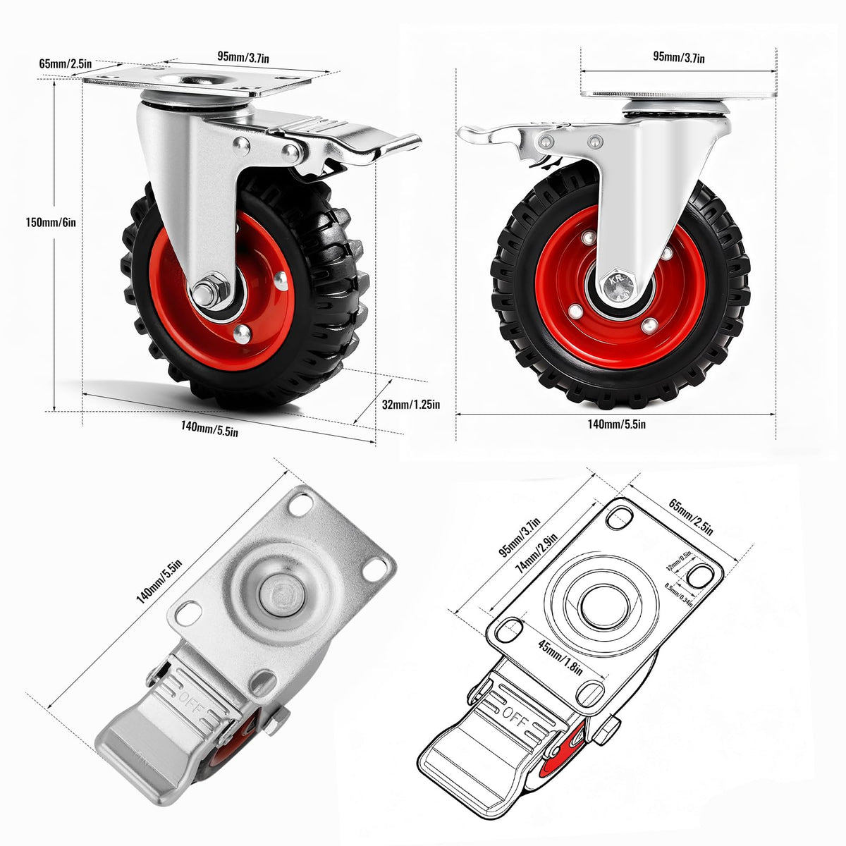 FVCLBZ swivel caster boosts maneuverability on workbenches and trolleys.