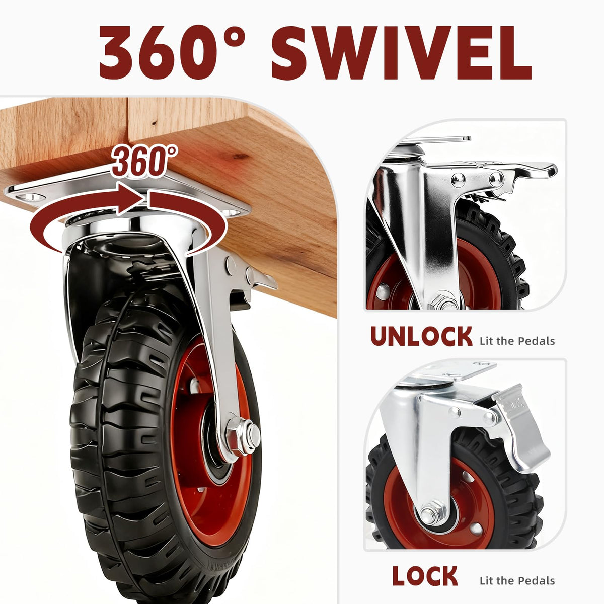 FVCLBZ heavy-duty caster with steel frame supports up to 400 lbs per wheel.