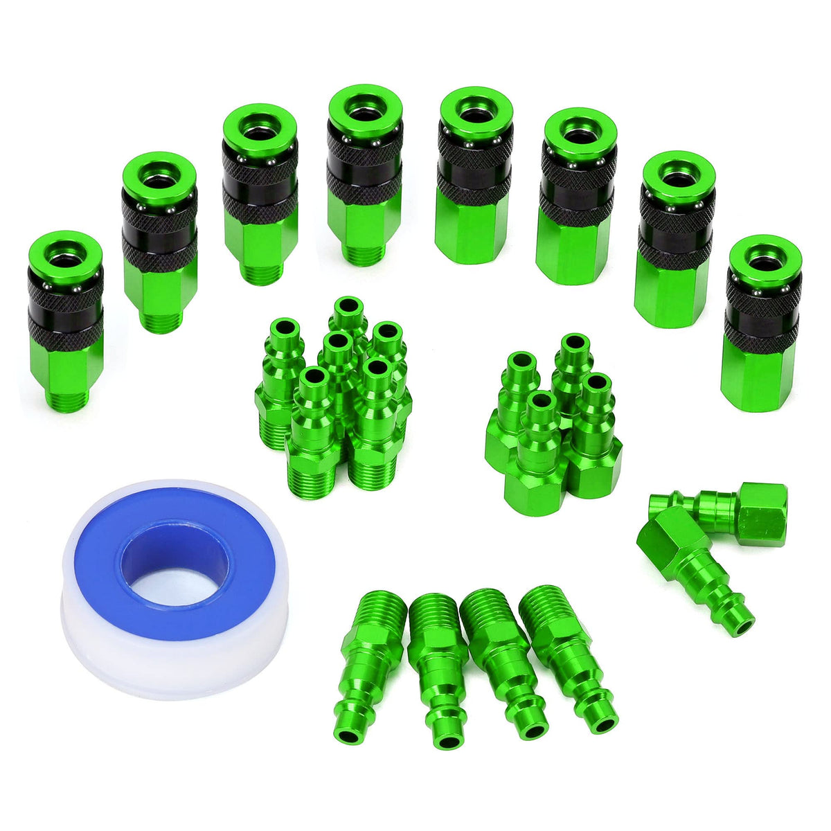 FYPower aluminum air coupler quick-connect in green for secure tool hookups