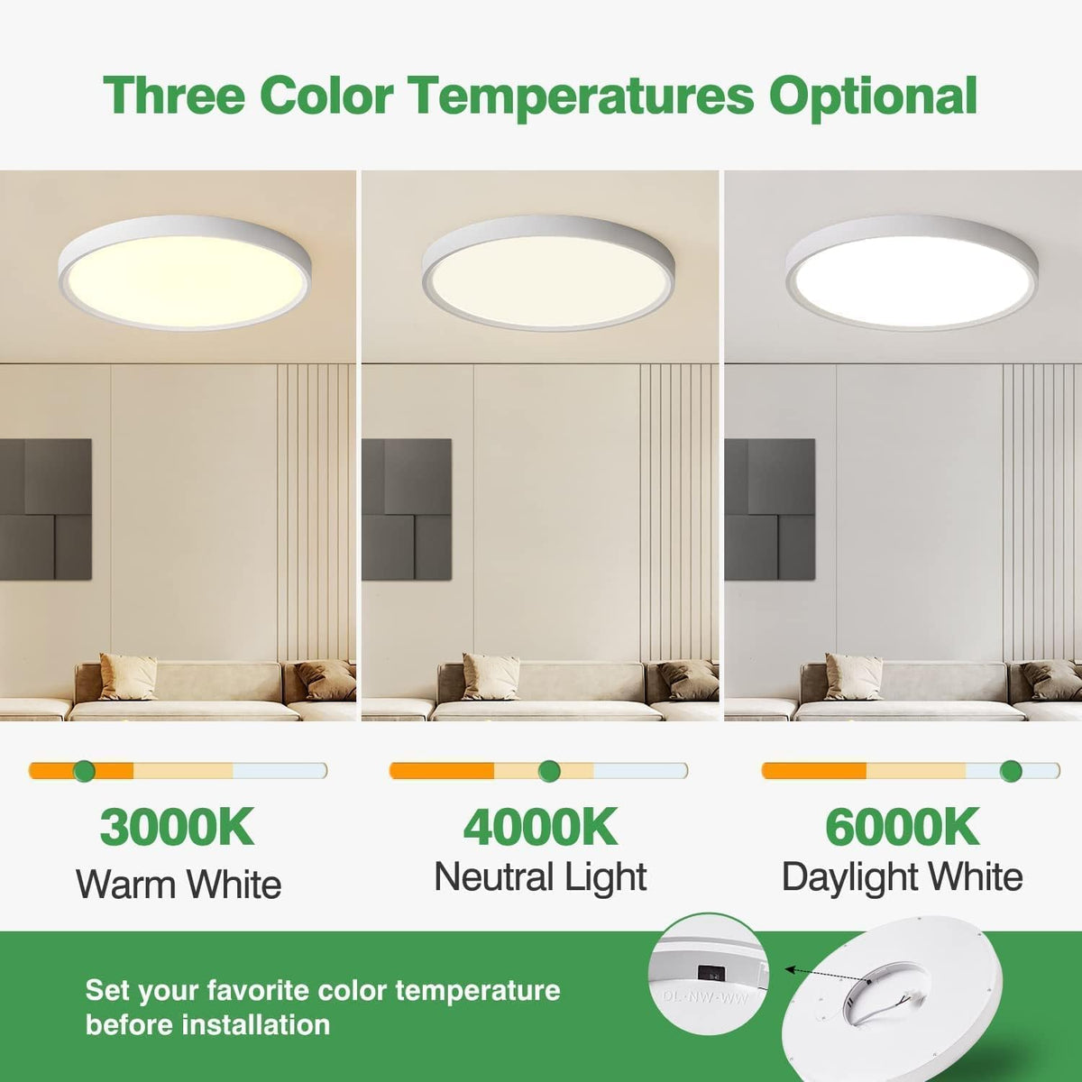FY Wisdom Fly Lighting flush mount round panel angle view highlights wide 360-degree coverage.