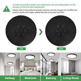 FY Wisdom Fly Lighting 12-inch LED flush mount black closeup shows slim profile.
