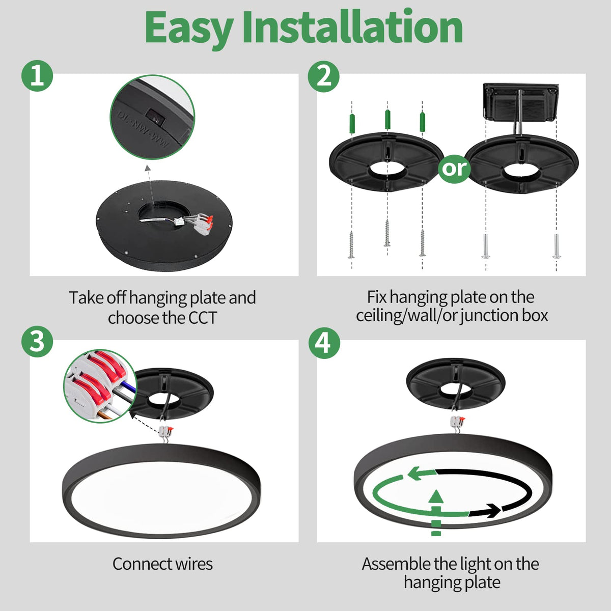 FY Wisdom Fly Lighting 12-inch LED flush mount black damp-location friendly design for moist spaces.