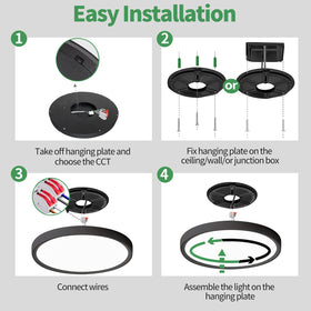 FY Wisdom Fly Lighting 12-inch LED flush mount black damp-location friendly design for moist spaces.