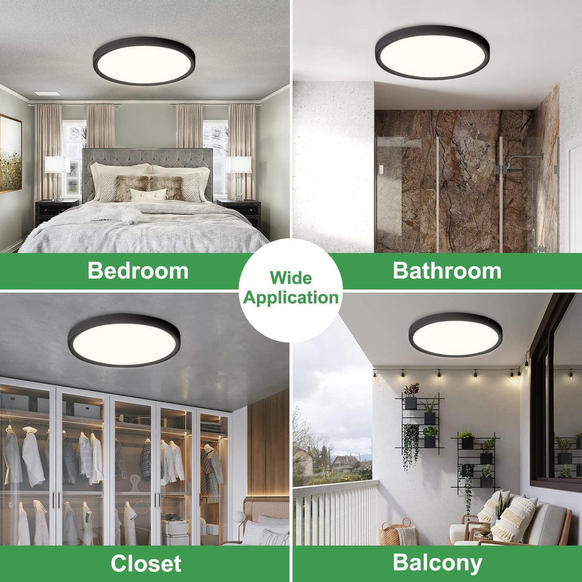 FY Wisdom Fly Lighting 12-inch LED flush mount black packaging-ready presentation.