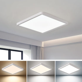 FY WISDOM FLY LIGHTING 16in square flush mount front view shows ultra slim profile for low ceilings