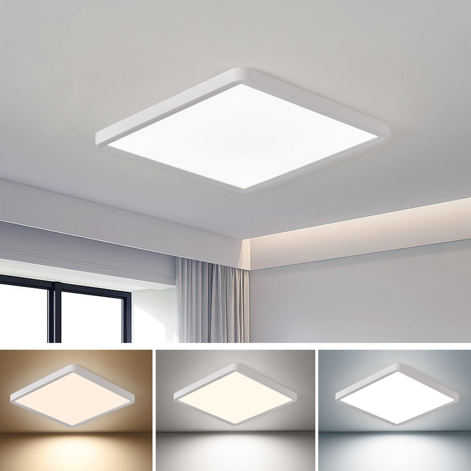 FY WISDOM FLY LIGHTING 16in square flush mount front view shows ultra slim profile for low ceilings