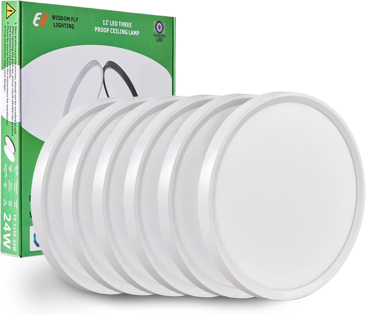 FY WISDOM FLY LIGHTING 6PK 12-inch flush mount front view shows slim profile for hallways.