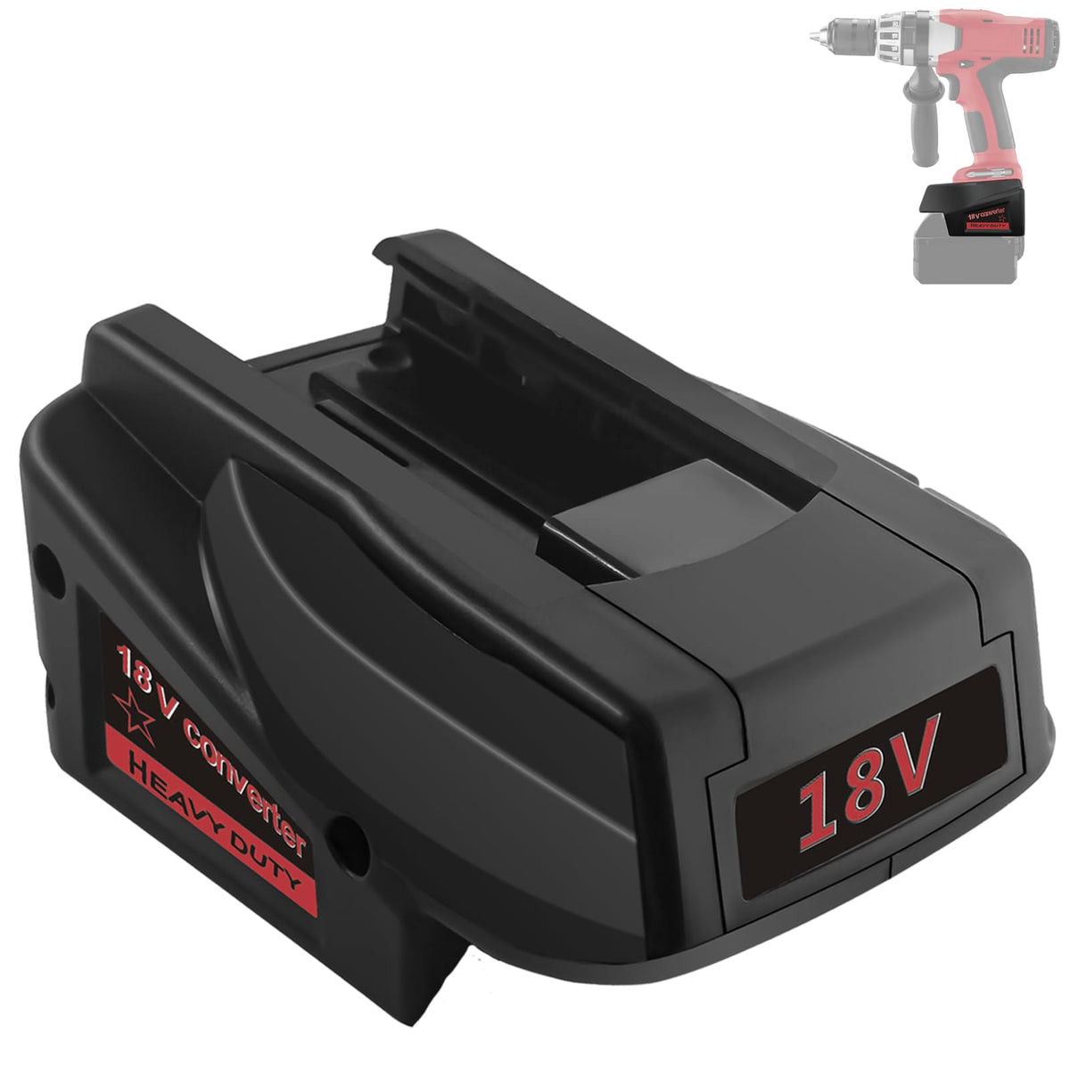 Fybemax adapter connects Milwaukee M18 battery to V18 tools for extended use.