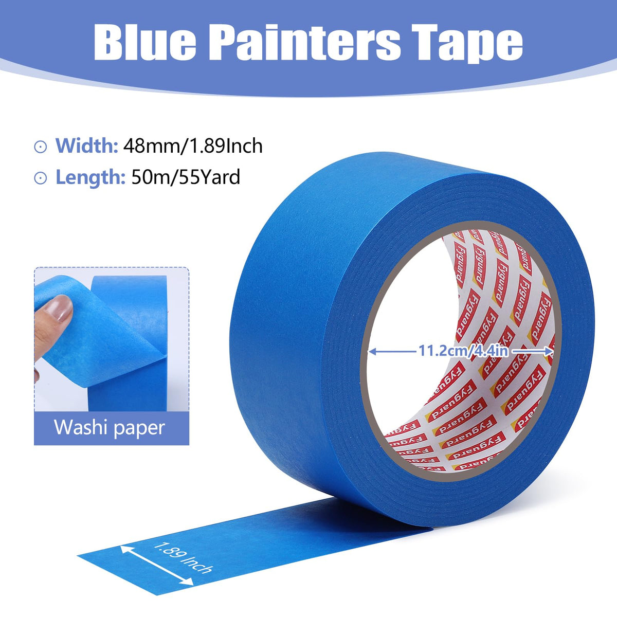 Fyguard 2 inch blue masking tape on smooth wrapped roll ideal for precise edges