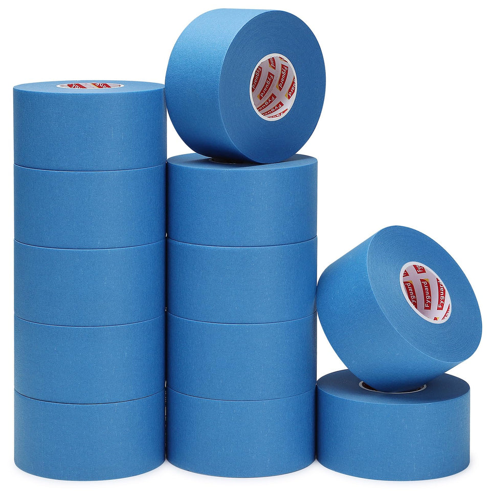 Fyguard blue painter tape roll shows strong adhesion for clean edges.