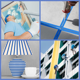 Fyguard blue tape applied on glass and wood for sharp lines.