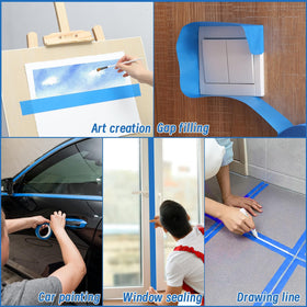 Fyguard blue masking tape protects surfaces during car and home painting tasks.