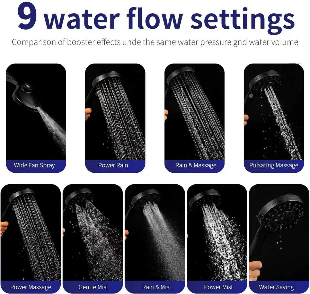 Fyhib 9 spray modes offering massage and rainfall options