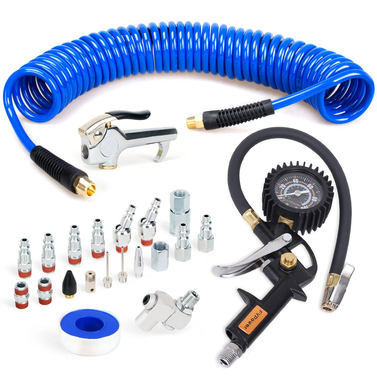 FYPower 22-piece air compressor kit with versatile tools for home and shop use