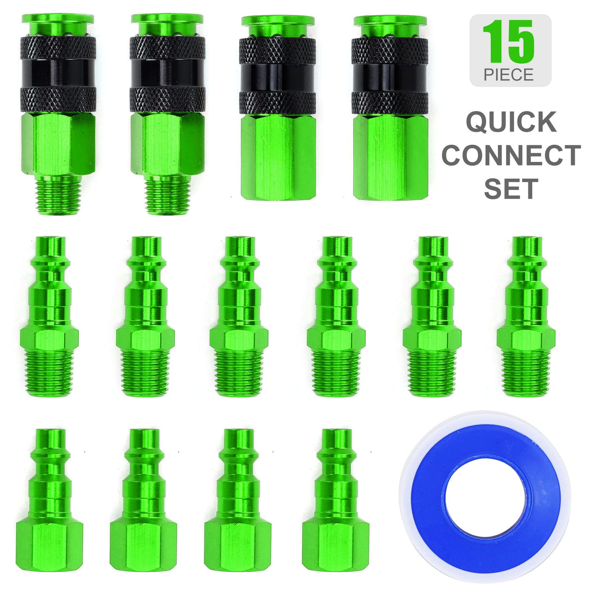 FYPower green aluminum quick-connect showing easy lock-on for air hoses.
