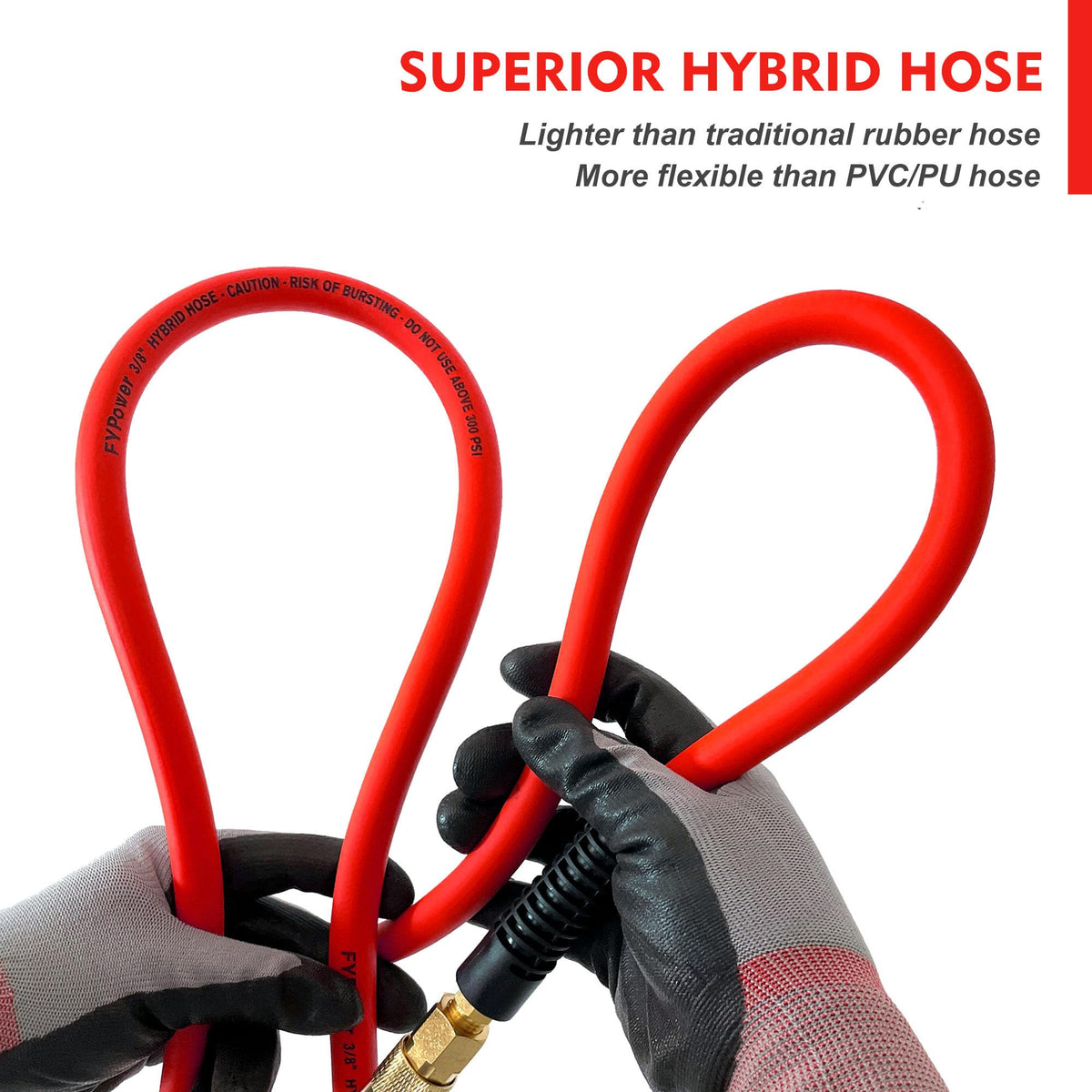 FYPower air hose rated for 300 PSI working pressure for reliable performance.