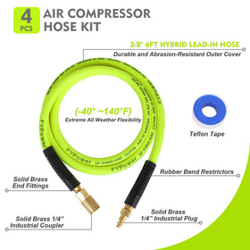 FYPower kink-resistant hybrid air hose stays flexible through bends for longer tool life.