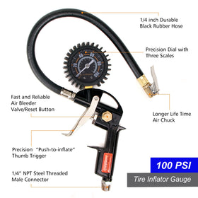 FYPower tire inflator gauge providing quick, accurate pressure readings.