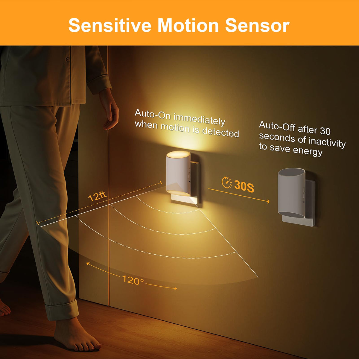 Fyrael night light brightness adjustment demonstrating 1–100 lumens