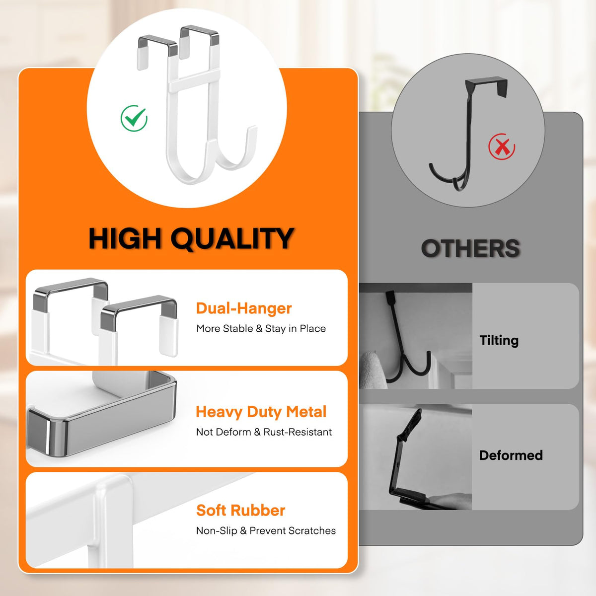 FYY stabilizers on the door hooks prevent tilting during uneven loads