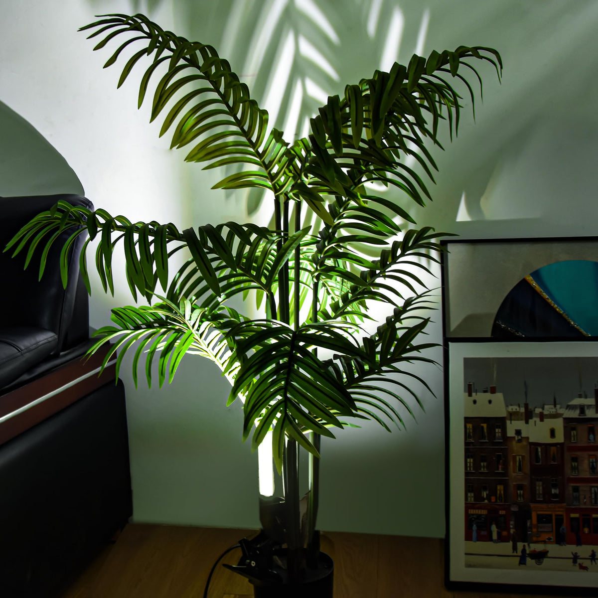 FZWLE uplight on plants provides gentle, energy-efficient ambiance.