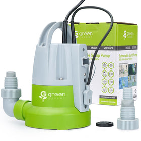 G Green Expert 1/3HP sump pump with flow sensor for fast water removal.