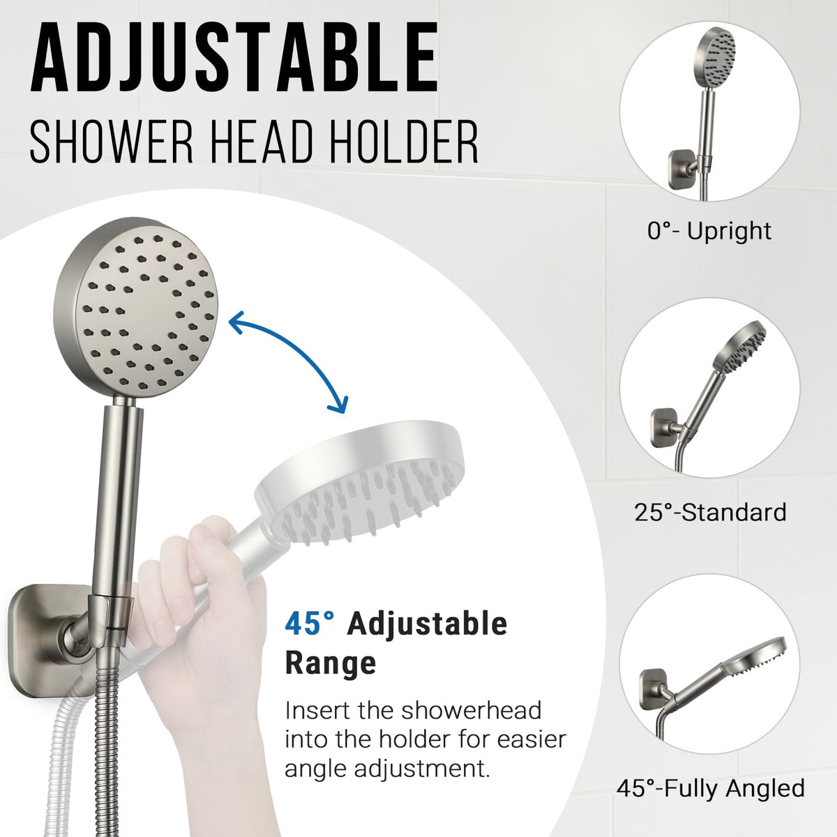 G-Promise adhesive disc base enables drill-free installation on tile or smooth walls.