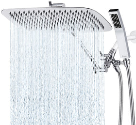 G-Promise all metal 16-inch dual square shower head for wide coverage.