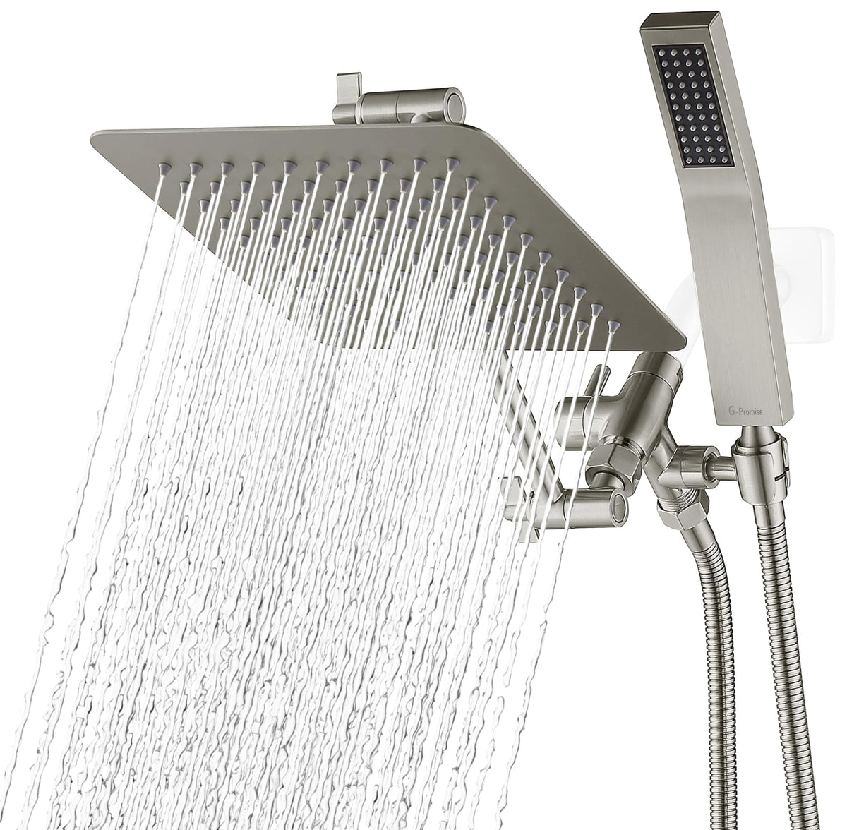 G-Promise all-metal 8 inch dual square shower head with broad rain like coverage