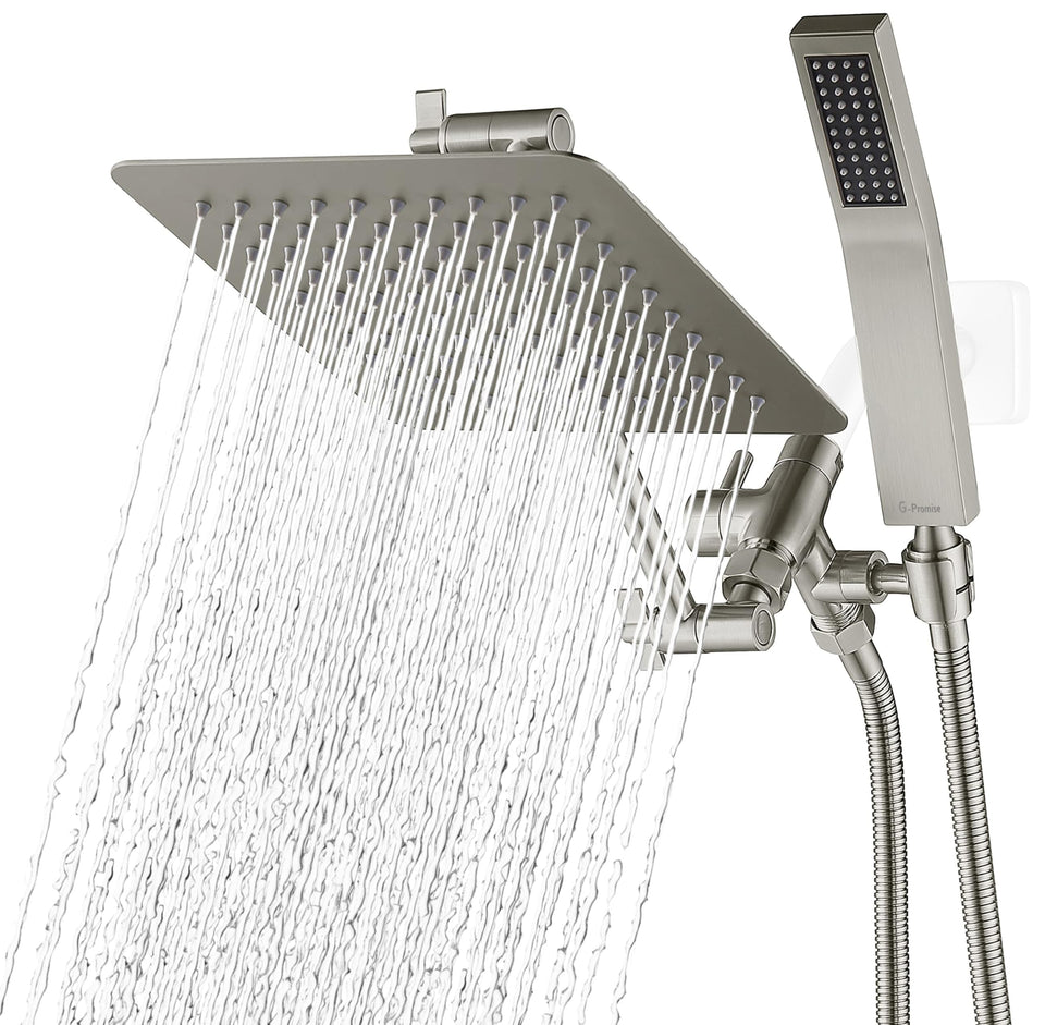 G-Promise all-metal 8 inch dual square shower head with broad rain like coverage