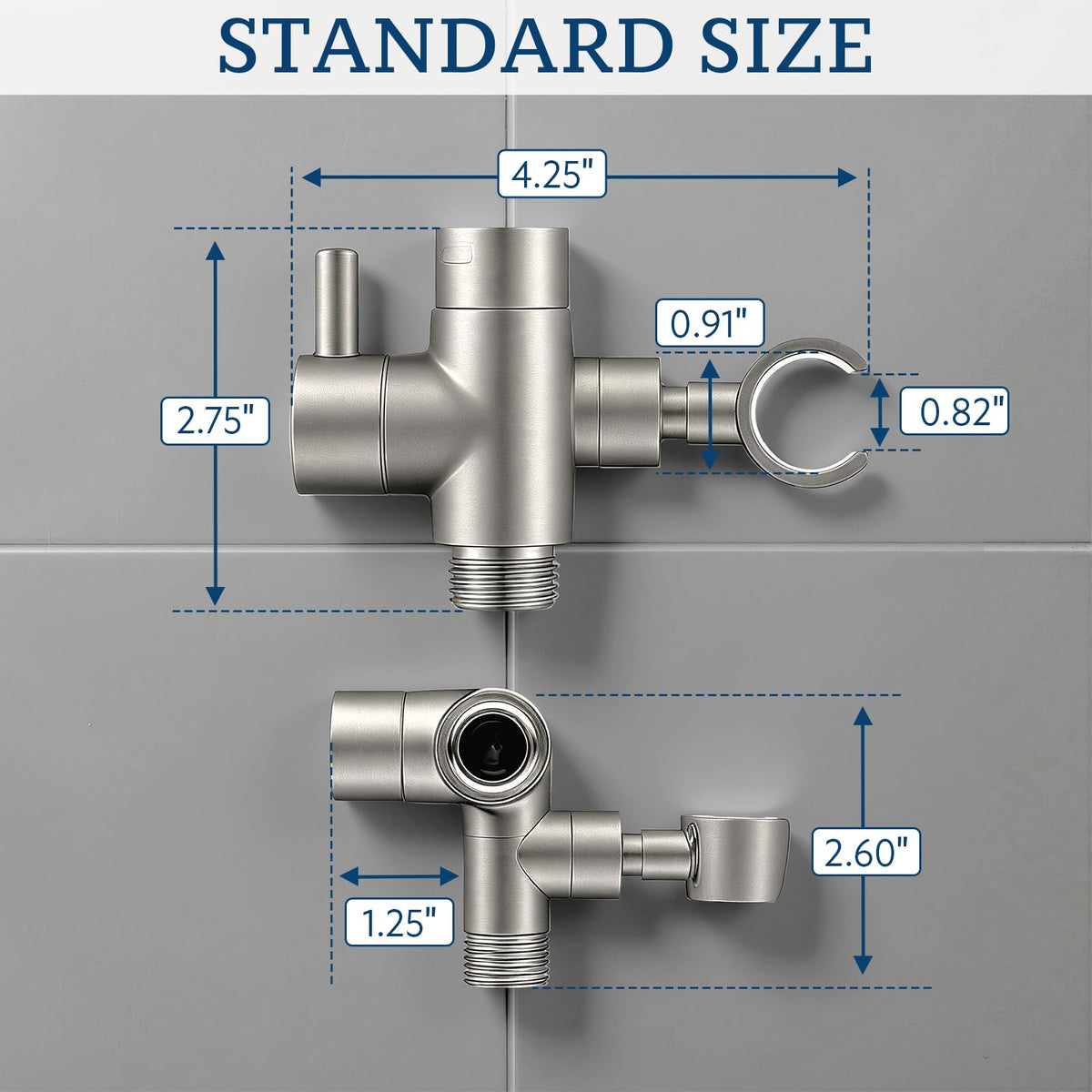 Brushed nickel finish complements modern bathroom fixtures.