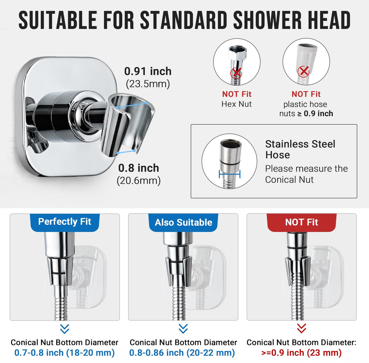 G-Promise metal shower head holder square chrome secure bracket for families and kids