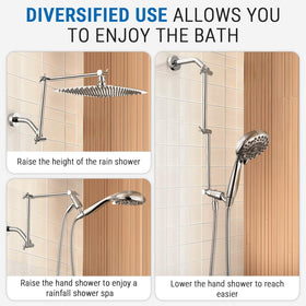 G-Promise chrome shower arm with angle adjustment for precise rainfall positioning.