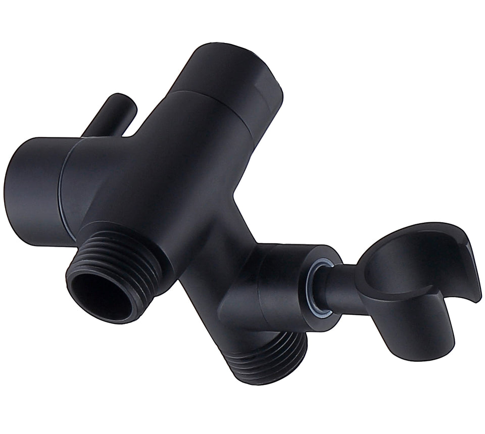 G-Promise solid metal shower arm diverter, matte black, sturdy front view for daily use.