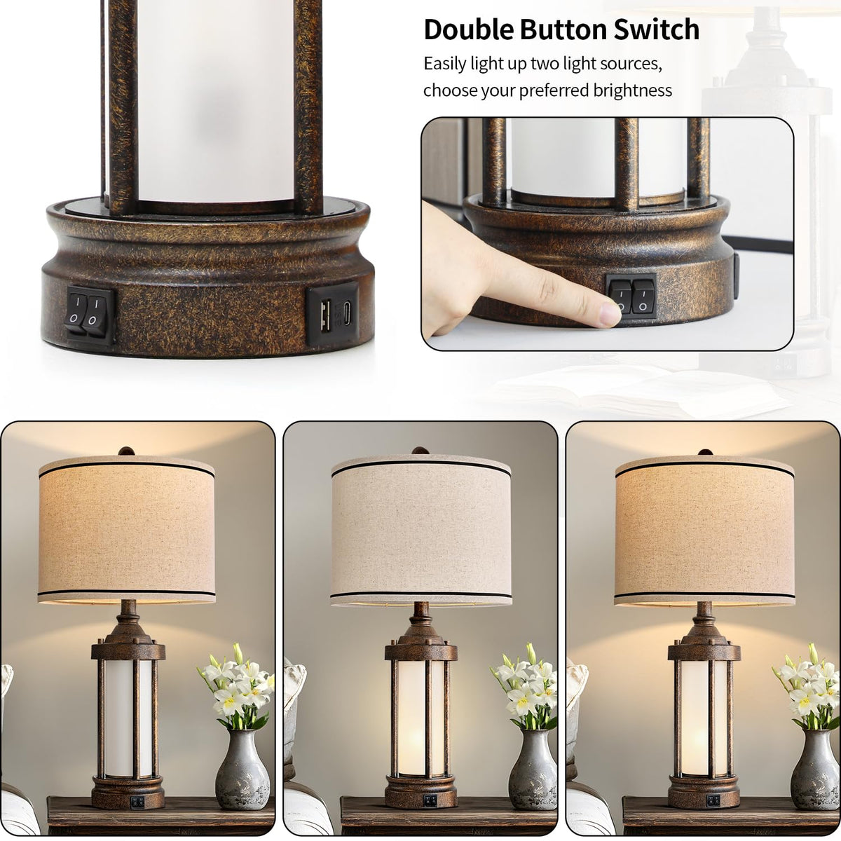 G-SAFAVA linen shade table lamp creates warm, cozy ambiance.