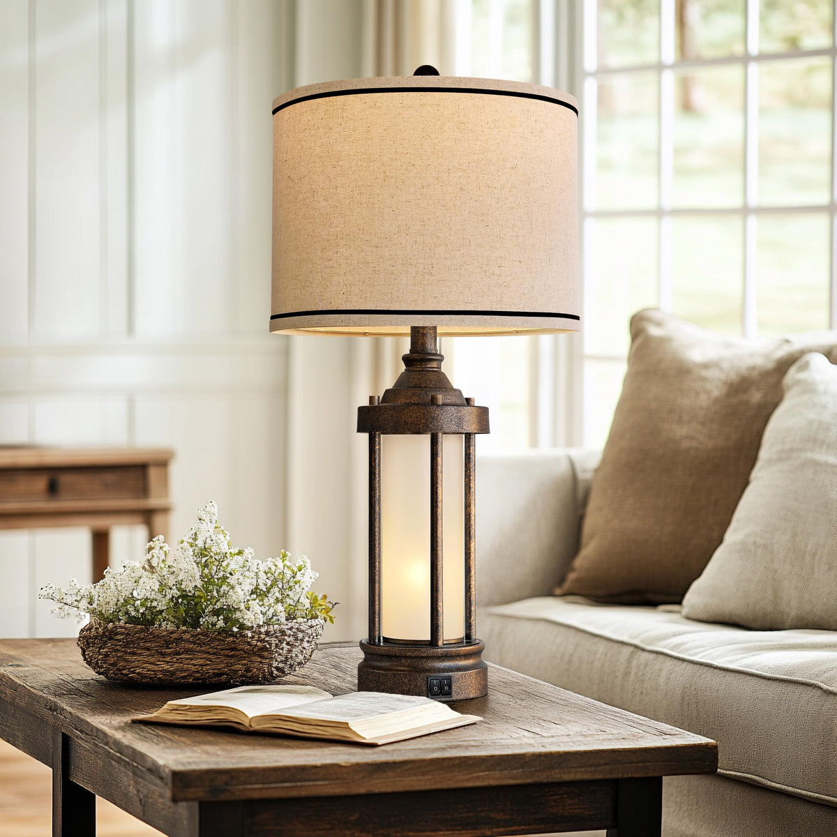 G-SAFAVA bedside lamp with dual switches for top and bottom lighting.