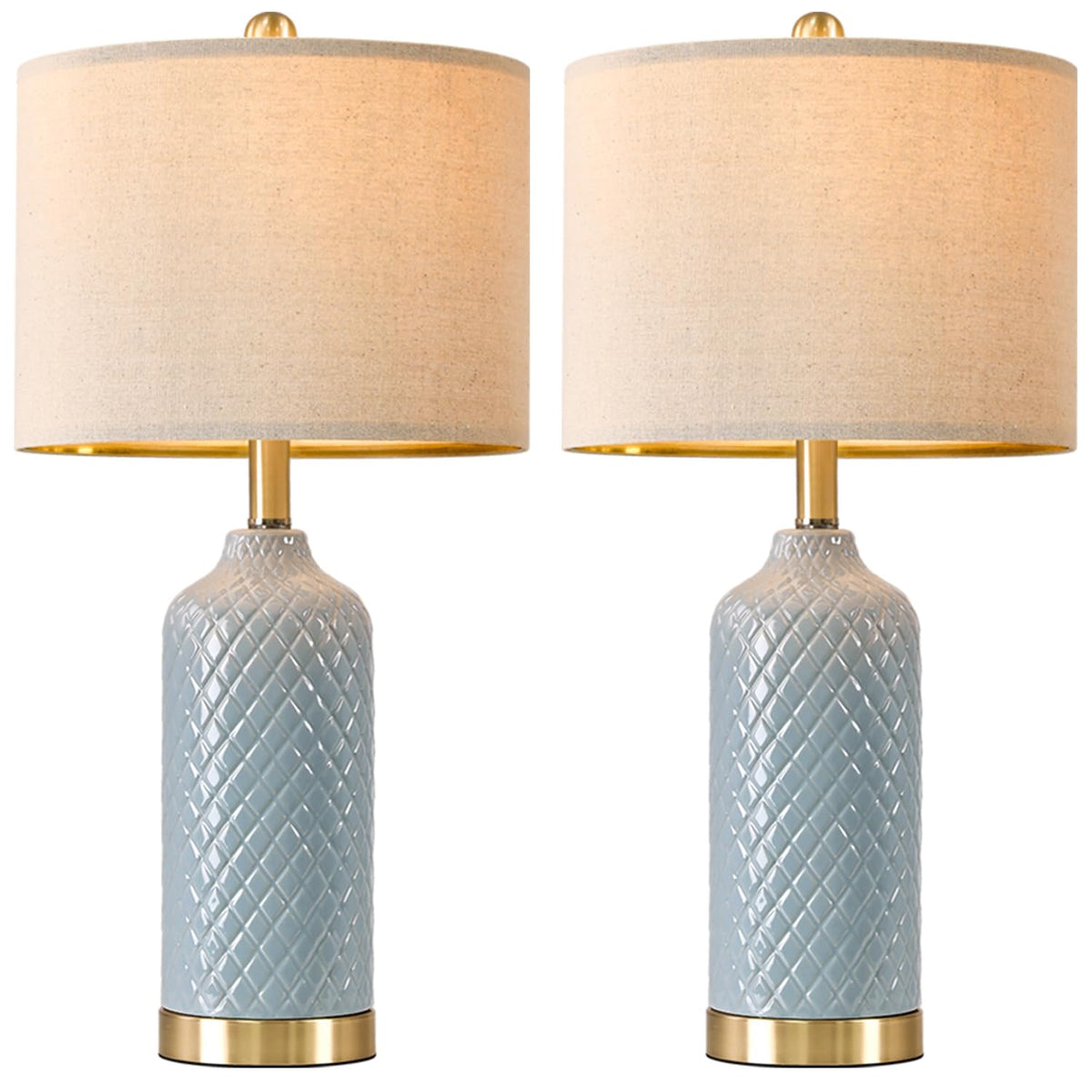 G-SAFAVA blue ceramic table lamp 2, easy assembly out of the box.